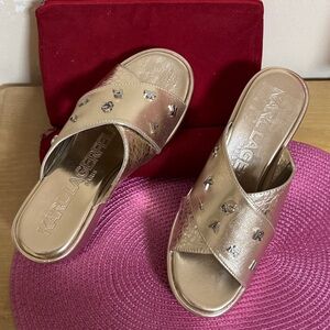 NEW Karl Lagerfeld Metallic Gold Slides Platform